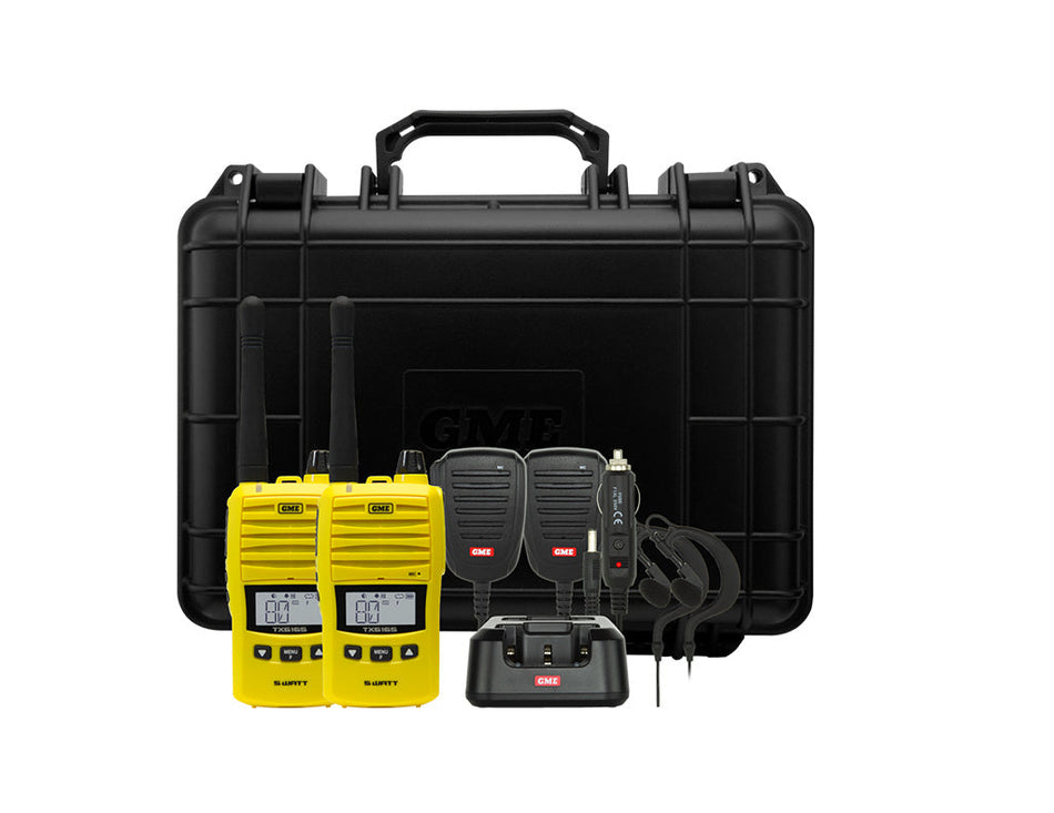 23814 | GME 5/1 Watt UHF CB Handheld Radio including Accessories - Twin Pack - Yellow